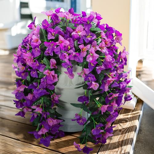 Faux Bougainvillea Artificial Flowers Plants for Outdoors Outside Decoration, 2pcs Realistic Fake Flowers UV Resistant Silk Long Trailing Vines for Front Door Planter Patio Balcony Yard Garden, Mix - color: Light Fuchsia + Fuchsia