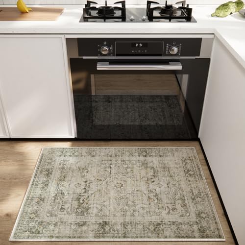 2x3 Washable Area Rugs for Entryway: Small Boho Rug Non Slip Door Mat Indoor Entrance Low Pile Soft Throw Rugs for Inside Front Door Floor Bedroom Bedside Kitchen Nursery Dorm Room Entry - color: Green, size: 2' x 3' (Rectangular)