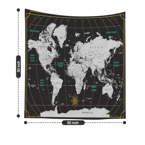 CAPSCEOLL World Map Tapestry Wall Hanging Black White Home Decoration for Bedroom 50X60 Inches - color: Black White 2, size: 50"L x 60"W