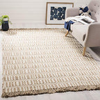 SAFAVIEH Natural Fiber Collection Area Rug - 7' Square, Natural & Ivory, Handmade Boho Farmhouse Fringe Jute, Ideal for High Traffic Areas in Living Room, Bedroom (NF184A) - size: 7' x 7' (Square)