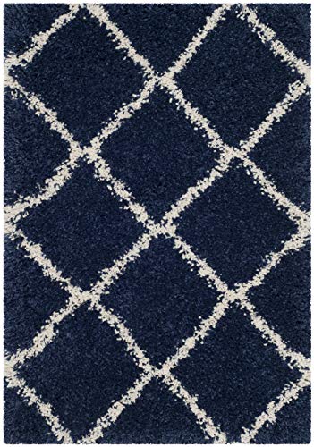 SAFAVIEH Hudson Shag Collection Accent Rug - 2' x 3', Navy & Ivory, Modern Trellis Design, Non-Shedding & Easy Care, 2-inch Thick Ideal for High Traffic Areas in Foyer, Living Room, Bedroom (SGH281C) - color: Navy/Ivory, size: 2' x 3' (Rectangular)