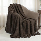 Knit Throw Blanket Fluffy Fuzzy Soft Lightweight Cozy Farmhouse Tassels Chunky Knitted Throws for Couch Sofa Bed (Brown, 50"x60") - color: Brown, size: 50"x60"