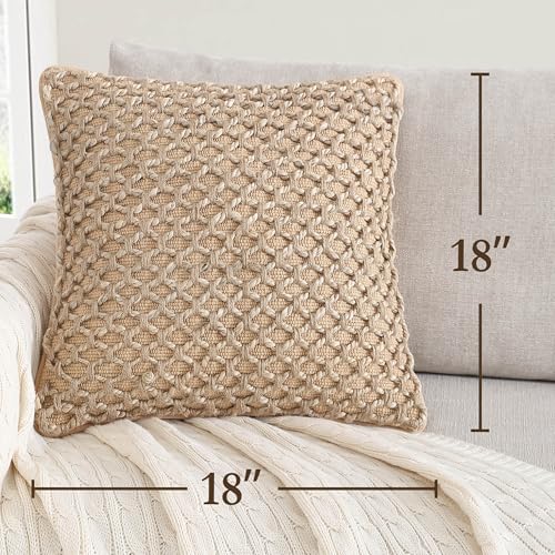 Boho Living 18x18 Beige Throw Pillow Covers with Pillow Insert Included, Pack of 1 - color: Beige, size: (1) 18" x 18" Pillow Cover With Insert
