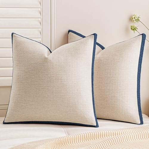 a moment Loop Yarn Linen-Like Pillow Cover Natural Soft Decorative Throw Pillow Case Farmhouse 18x18 Inch, Bohemian Textured Cushion Cover for Sofa Bed, Wrinkle-Resistant Home Decor Navy Blue - color: Navy Blue, size: 18" x 18" (Pack of 2)