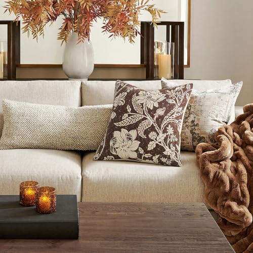 Floral Throw Pillow Covers 16x16：Brown Vintage Floral Throw Pillows Decorative Covers Boho Patterned Cotton Accent — Modern Farmhouse Neutral Covers Couch Sofa Bed Living Room Pillowcases Pack of 2 - color: Bf-brown, size: 16" x 16" (Pack of 2)