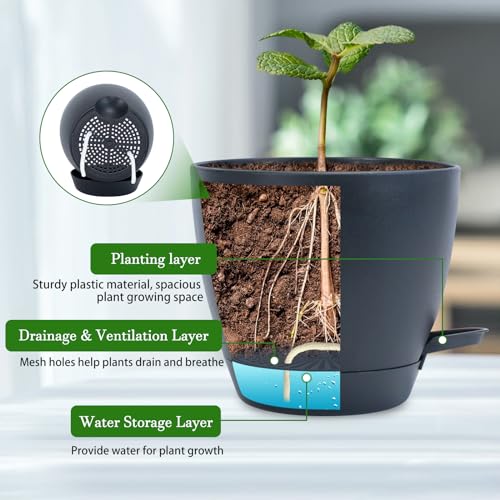 Koalaime Hanging Planters for Indoor Plants, 2 Set Self Watering Hanging Flower Pots, Modern Hanging Plant Baskets with Metal Plant Holder & 6.5 Inch Plastic Pots for Garden Home Decor (Black) - color: Black Frame Black Pot