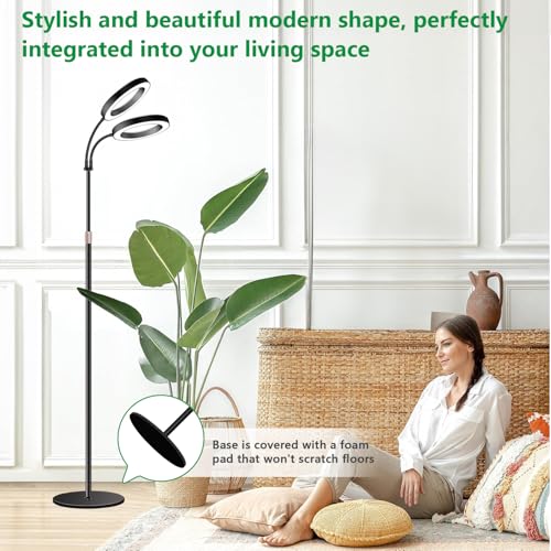 Aumtrly Large Plant Light for Indoor Plants, 2 Head Full Spectrum Grow Light with 68" Adjustable Stand for Growing Large Tall Plants, Black Halo Floor LED Grow Lamp with 16 Hour Timer - size: 2 head 68inch/black