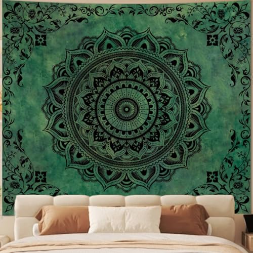 Tichgeim Green Mandala Tapestry for Bedroom Aesthetic, Boho Hippie Ceiling Art Decor Tapestries, Bohemian y2k Floral Backdrop Wall Hanging for Teen Girls Dorm Living Room (51"X60") - color: A-Green Mandala Tapestry, size: 60"L x 51"W