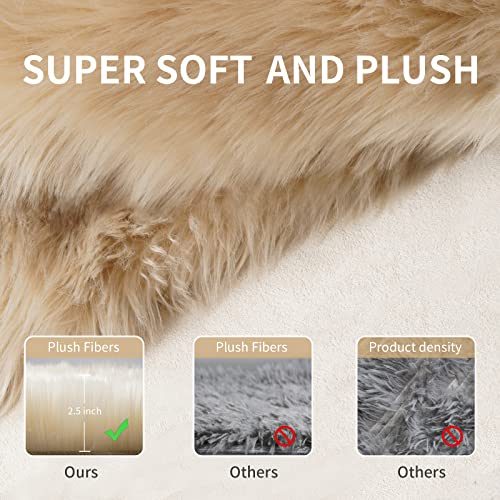 Beige Fluffy Rug for Bedroom, 2'X6' Faux Fur Rug for Runner, Soft Shag Rug for Sofa Couch Cushion, Cozy Shaggy Fuzzy Plush Floor Carpet for Nursery, Cute Bedside Dorm Home Decor Rectangle - color: Beige, size: 6' x 2' (Rectangular)