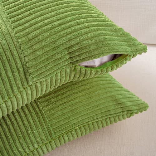 Fancy Homi Set of 2 Lime Green Samll Decorative Throw Pillow Covers 12x12 Inch with for Couch Bed Sofa Living Room, Soft Cross Patchwork Striped Corduroy Modern Square Cushion Case 30 cm - color: Lime Green, size: 12" x 12" (Pack of 2)