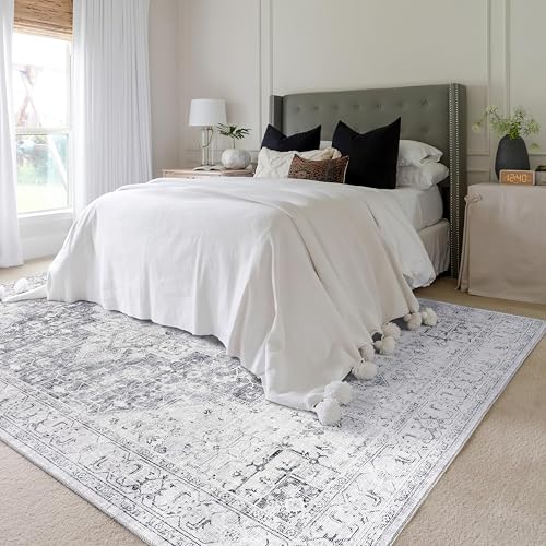 BILEEHOME Cream and Slate Grey Area Rug 6x9 for Bedroom Living Room Floor Washable Boho Pattern Geometric Rug to Match Gray Couch for Dining Room, 6 x 9 - color: Slate Gray/Cream, size: 6' x 9' (Rectangular)