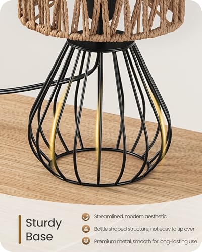 Rattan Table Lamp, Boho Table Lamp, Small Bedside Lamp, Handwoven Paper Lampshade, 2700K LED Bulb Included, Boho Desk Lamp, Modern Nightstand Lamp for Bedroom, Living Room, HW06TL05 - color: Mesh + Black