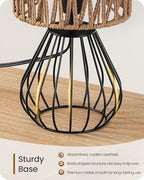 Rattan Table Lamp, Boho Table Lamp, Small Bedside Lamp, Handwoven Paper Lampshade, 2700K LED Bulb Included, Boho Desk Lamp, Modern Nightstand Lamp for Bedroom, Living Room, HW06TL05 - color: Mesh + Black