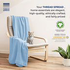 THREAD SPREAD 100% Pure Cotton, Luxury Twin/Twin XL Size Light Blue Blanket - Herringbone Pattern, Soft & Cozy Premium Fall Throw Blanket for All Seasons, 350 GSM & 68 x 92 with Free Tote Bag - color: Herringbone - Light Blue, size: Twin / Twin XL