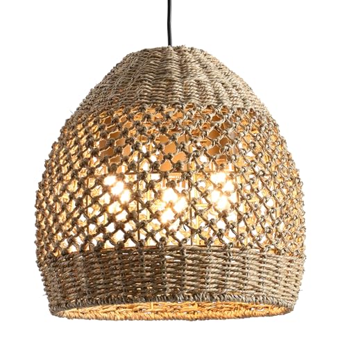 Rattan Pendant Light 13.39" Boho Coastal Hanging Wicker Hand-Woven Seagrass Chandelier for Kitchen Islands Farmhouse 3-Light - size: 3-Light 13.39 inch