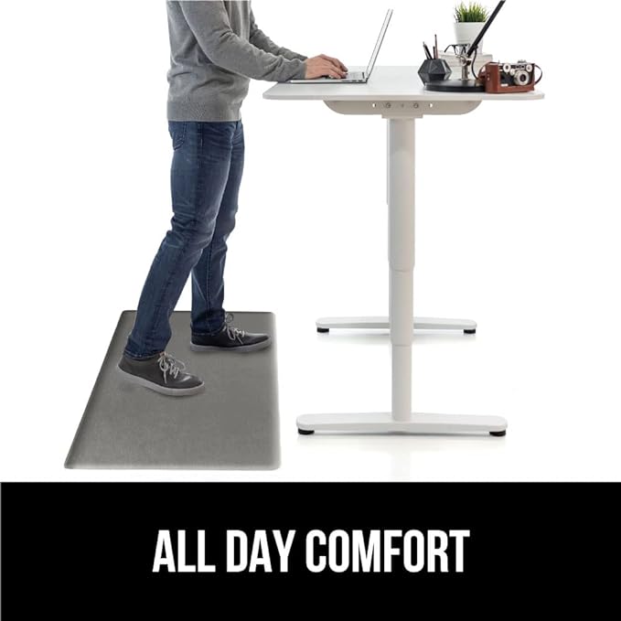 GORILLA GRIP 2 Pack Comfortable Cushioned Kitchen Mats for Floor, 17x24 + 17x48, Waterproof and Stain Resistant, 1/2 Inch Thick Soft Ergonomic Standing Desk Anti Fatigue Mat, Foam Supports Feet, Grey