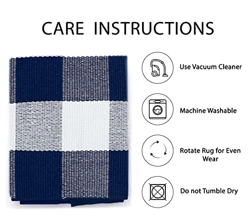 IOHOUZE Buffalo Plaid Checkered Rug 27.5" X 43" Front Door Mats, Washable Area Rugs for Front Porch Decor, Spring Summer Welcome Mats Outdoor, Navy White Rug for Farmhouse/Entryway/Home Entrance - color: Navy and White, size: 2'4" x 3'8" (Rectangular)