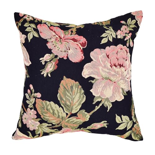 18x18 Tapestry Pillow Cover, Jacquard Woven Botanical Square Vintage Floral Roses Decorative Throw Pillow Sham for Couch, Victorian Accent Cushion Case with Beige Suede (Vintage Garden Palette) - color: Vintage Garden Palette