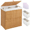 Greenstell Laundry Hamper with lid, No Install Needed, 110L Wicker Laundry Baskets Foldable 2 Removable Liner Bags, 2 Section Clothes Hamper Handwoven Rattan Laundry Basket with Handles, Natural - color: Natural