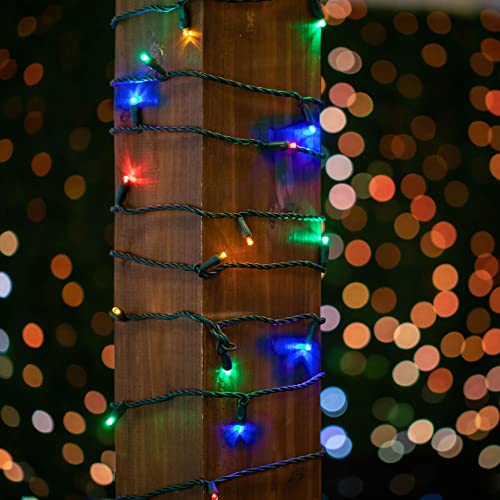 Novelty Lights 25ft 50 LED Multicolor Christmas Lights Outdoor/Indoor, 6" Spacing, Green Wire String Lights for Festive Xmas Lighting, IP55, UL Listed, Dimmable, Connectable - color: Multicolor