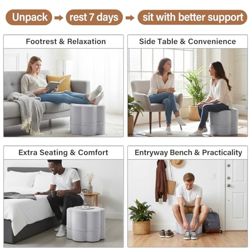 Tiita Floral Pouf Ottoman, Foot Stools Ottoman with Foam Chunk Filling, Puff Foot Rest for Couch, Living Room, Kids Room, Grey - color: Flower Grey