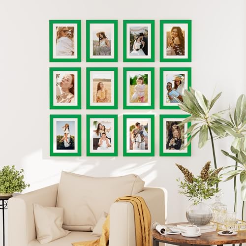 decorUhome 5x7 Picture Frame Set of 10, Display Photos 4x6 with Mat or 5x7 Unmatted for Picture Frames Collage Wall Decor, Green - color: Green, size: 5x7