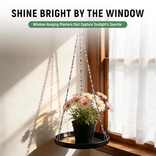 2-Pack Modern Boho Macrame Plant Hanger, 10/11 Inch Metal Hanging Planter Holder for Indoor and Outdoor Home Garden Decor, Black Hanging Plant Shelf for Window, Wall, and Ceiling. (American, 10/11) - style: American