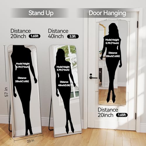 SCWF-GZ 57x20 Full Length Mirror Over The Door Hanging, Floor Stand/Wall Mounted Aluminum Alloy Frame Dressing Mirror for Bedroom Living Room 57 inch Silver - color: Silver, size: 57"L x 20"W