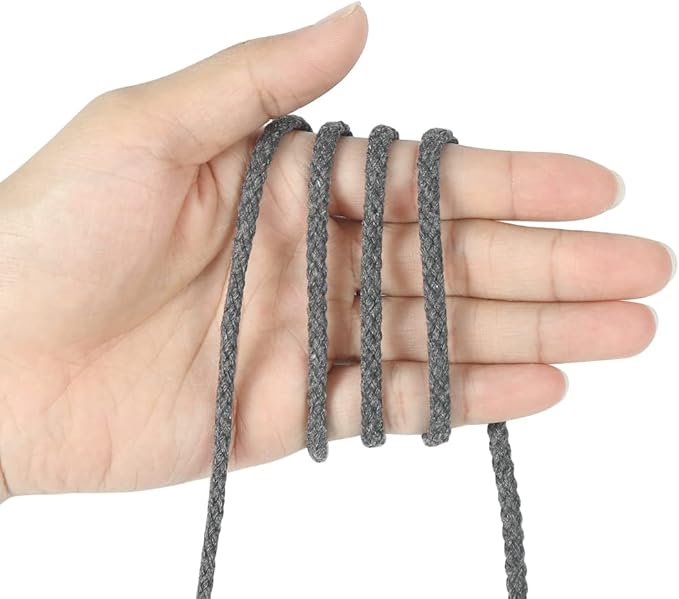 Tenn Well Gray Macrame Cord, 165 Feet 5mm Wide Braided Cotton Rope for Macrame Plant Hangers, Wall Hangings, Drawstring, DIY Crafts