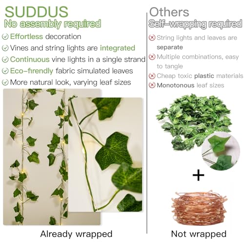 suddus Vine with Fairy Lights Battery Operated, 13.1ft 40 LED Ivy String Light with Remote, Leaf Lights for Bedroom, Room, Wall, Garden, Party, Wedding Dorm Decor (Warm White) - color: IVY, size: 40 LED-Battery-Copper