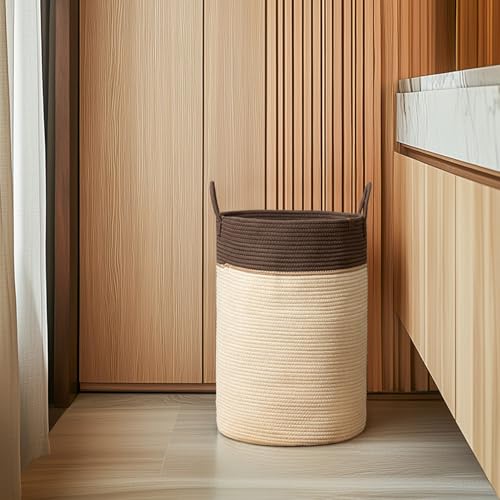 LA JOLIE MUSE Woven Basket Rope Storage Baskets - Tall Cotton Laundry Basket, Blanket, Kids Toy, Nursery Clothes Hamper, Oatmeal, 72 Litres - color: Oatmeal, size: XL