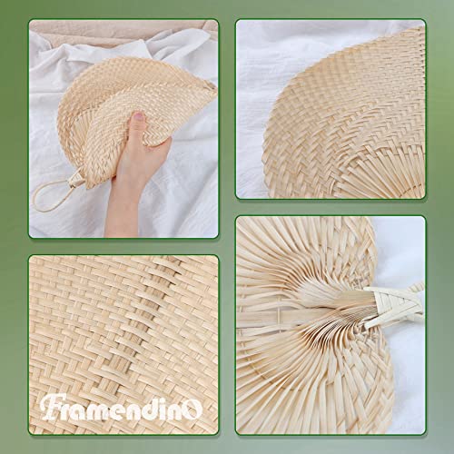 Framendino, Natural Bamboo Hand Riffia Fans Handmade Weaving for Summer Home Wedding Wall Decor - size: 15"L x 12"W