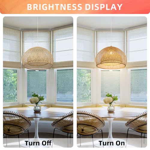 Arturesthome Bamboo Pendant Light for Kitchen Island, 17.6" Wicker Chandelier Lighting, Handmade Woven Hanging Ceiling Light Lampshade for Living Room Bedroom - size: B 17.6"*11.7"