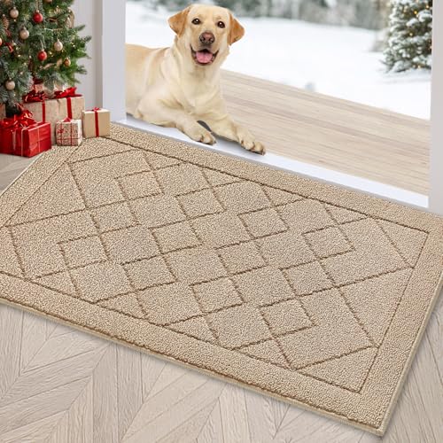 REFETONE Indoor Doormat, Front Back Door Mat 24"x36" Rubber Backing Non Slip Mats, Absorbent Washable Entrance Doormat for Entryway, Resist Dirt Low-Profile Inside Floor Mat for Muddy Shoes, Brown - color: Big Plaid Brown, size: 2' x 3' (Rectangular)