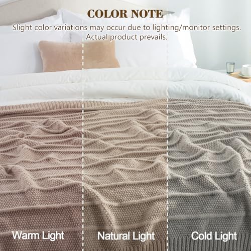 Carriediosa Knit Throw Blanket for Couch 50" X 60", Soft Cozy Stripe Pattern Cable Knitted Throws Fall Fluffy Textured Solid Home Decor Blankets Couch Cover for Bed Sofa, Taupe - color: Taupe, size: 50" X 60"