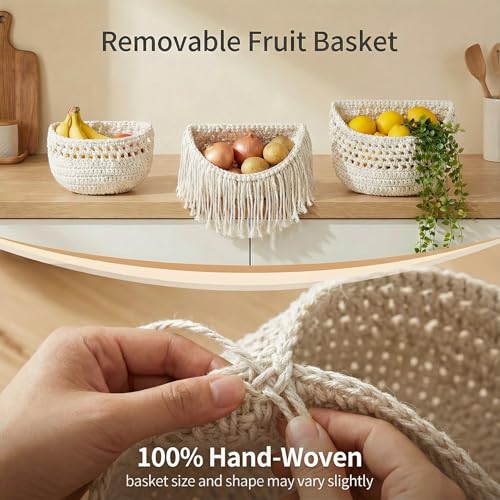 3 Tier Hanging Fruit Basket, Jute Wall Baskets, Hanging Produce Baskets for Storage Fruits and Vegetables, Hang Basket Wall for Kitchen, Bedroom, Bathroom (White) - color: White, size: 3 Tier / Standard