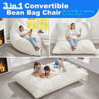 Hobestluk 3 in 1 Bean Bag Chair Giant Bean Bag Chairs for Adults with Chevron Plush Fur Cover Convertible Bean Bag Floor Cushion with Machine Washable Cover for Living Room (Chevron Plush White) - color: Snow White