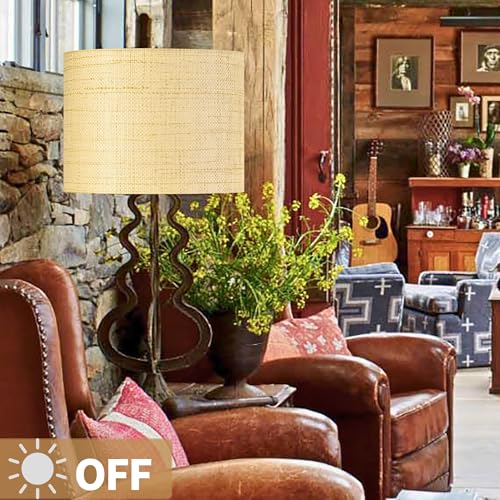 GO&SO Medium Drum Lamp Shades Woven Lampshades,13" Top x 13" Bottom x 10" High(Spider),Farmhouse Lampshades for Table Lamp & Bedside Lamps,Replacement Lamp Shade In Hand Crafted,Easy Assembly Required - color: Hand-woven fabric, size: 13*13*10IN-1PC