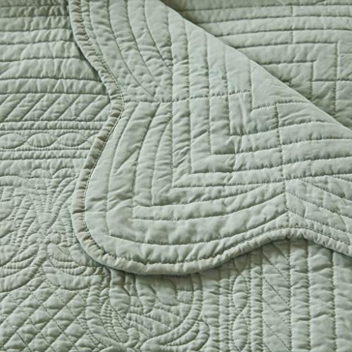 Madison Park Luxe Quilted Throw Blanket - Damask Stitching Design, Cotton Filled Spread, Ultra Soft, Cozy Bedding for Living Room Couch, Sofa, Bed, 60x72", Scalloped Borders Seafoam - color: Scalloped Edges Seafoam, size: 60"x72"
