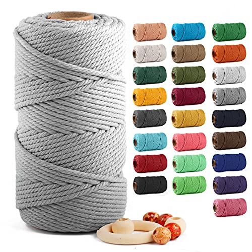Macrame Cotton Cord 5mm x 109 Yards, ZUEXT 100% Natural Handmade Colorful 4 Strands Twisted Braided Cotton Rope for Wall Hanging Plant Hangers Gift Wrapping Tapestry DIY Crafts(100m, Light Grey) - color: Light Grey, style: 5mm x 100m
