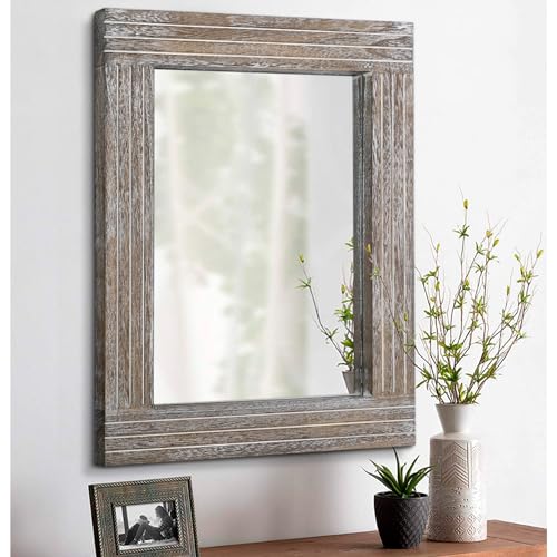 Rustic Wood Framed Wall Mirror Farmhouse Rectanglular Vintage Antique Decor Hanging Mirror for Bathroom Bedroom Living Room Entryway Small - color: Walnut, size: 16"L x 12"W
