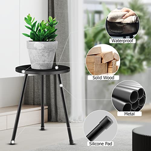 KINNARY Plant Stand Indoor, Mid Century Wood Plant Stand Black Plant Table for Flower Pots, Tall Metal Plant Holder, Modern Home Decor Small Round Side End Table (11.8"x16") - color: Black 11.8"x16"