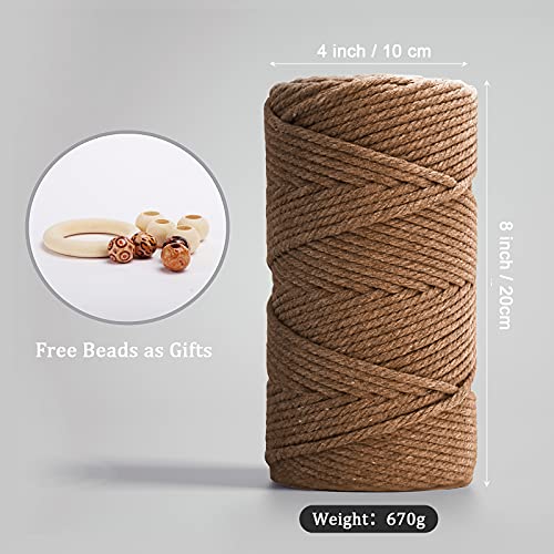 Macrame Cotton Cord 5mm x 109 Yards, ZUEXT 100% Natural Handmade Colorful 4 Strands Twisted Braided Cotton Rope for Wall Hanging Plant Hangers Gift Wrapping Tapestry DIY Crafts(100m, Caramel) - color: Caramel, style: 5mm x 100m