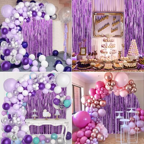 Crosize 2 Pack 3.3 x 9.9 ft Purple Foil Fringe Backdrop Curtain, Tinsel Curtain Streamers for Birthday Bachelorette Valentines Day Graduation Parties - color: Purple, size: 2 Pack