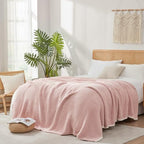 Snuggle Sac Pink Waffle Bedding Blankets Queen Size 90x90 inches, Reversible Microfiber Fluffy Fuzzy Soft Throw Cozy Knit Blanket for Women Mothers Birthday Gifts - color: Waffle Soft Pink, size: Queen(90"x90")