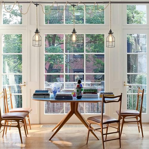3-Light Hanging Light with Plug in Cord,Plug in Pendant Light 22ft Hemp Rope Pendant Lighting Vintage 3-Light Hanging Lamp Fixtures for Kitchen Island Living Room Bedroom - color: 3 Light