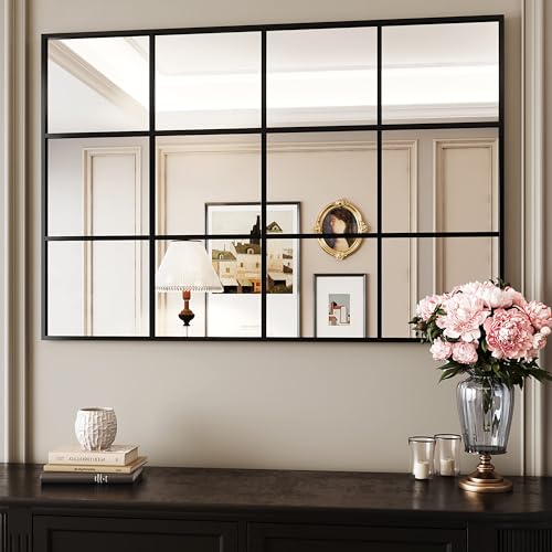 Suidia Wall Mirror, 30" x 48" Window Decorative Mirrors, Metal Framed Wall Decor Wall-Mounted Mirrors for Bedroom, Living Room, Entryway, Black - color: Black, size: 48"L x 30"W