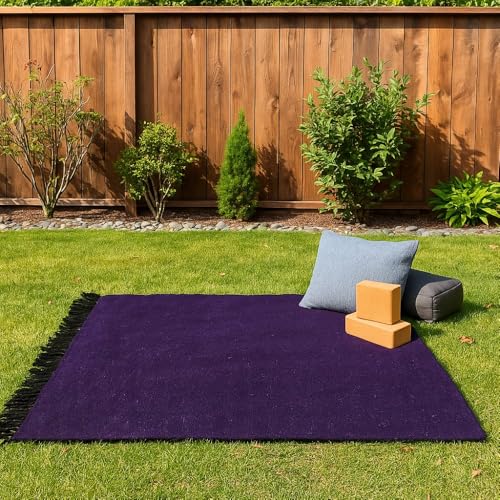 Open Road Goods Solid Color Mexican Yoga Blanket – Large Handwoven Throw for Yoga, Beach, Camping or Home – Soft and Durable Cotton Blend - color: Purple Blanket