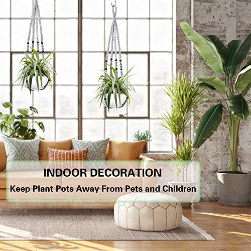 Augshy 2 Packs Macrame Hanging Planter, Indoor Hanging Planter Basket with Wood Beads Decorative Macrame Pot Hanger for Home Decor (Grey) - color: Gray, size: 35 Inches
