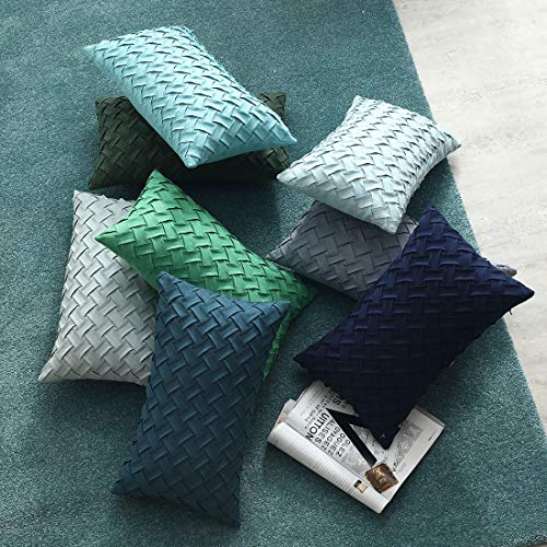 vctops Boho Basket Weave Pattern Decorative Throw Pillow Cover Super Soft Suede Solid Square Accent Cushion Case for Couch Sofa Car (Mint Green,18"x18") - color: Mint Green, size: 18" x 18" (Pack of 1)